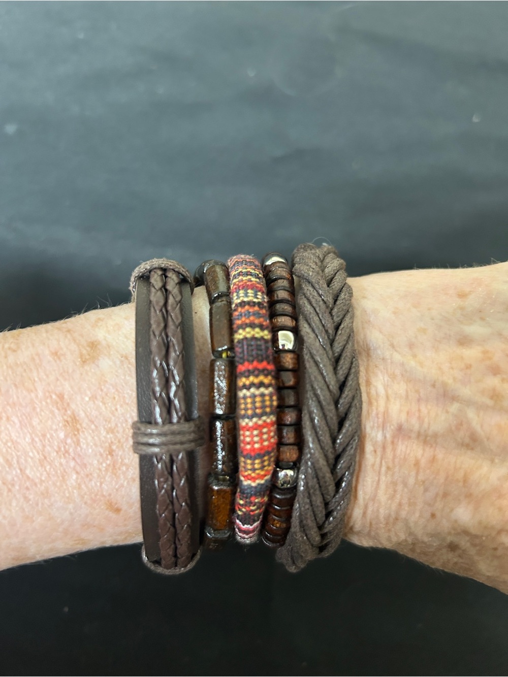 3/$15 Brown Multi-5 Strand Leather & Bead Bracelet Set